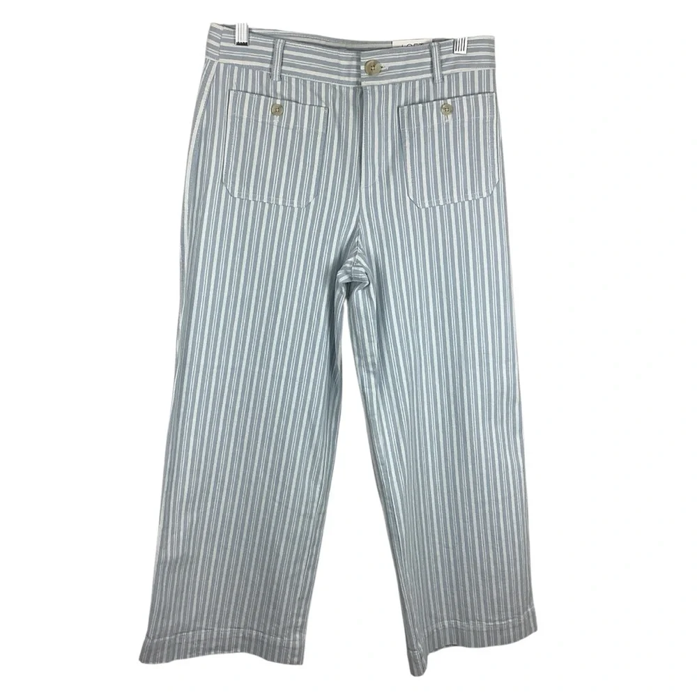 NWT Loft The Palmer Wide Leg Blue and White Striped Pants - Picture 1 of 6